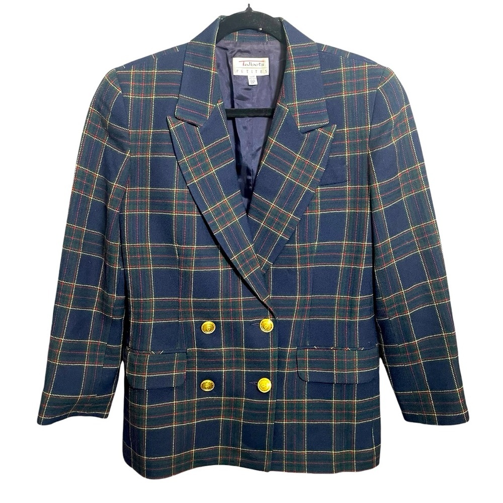 Talbots Vintage Plaid Wool Blazer size 8 petite